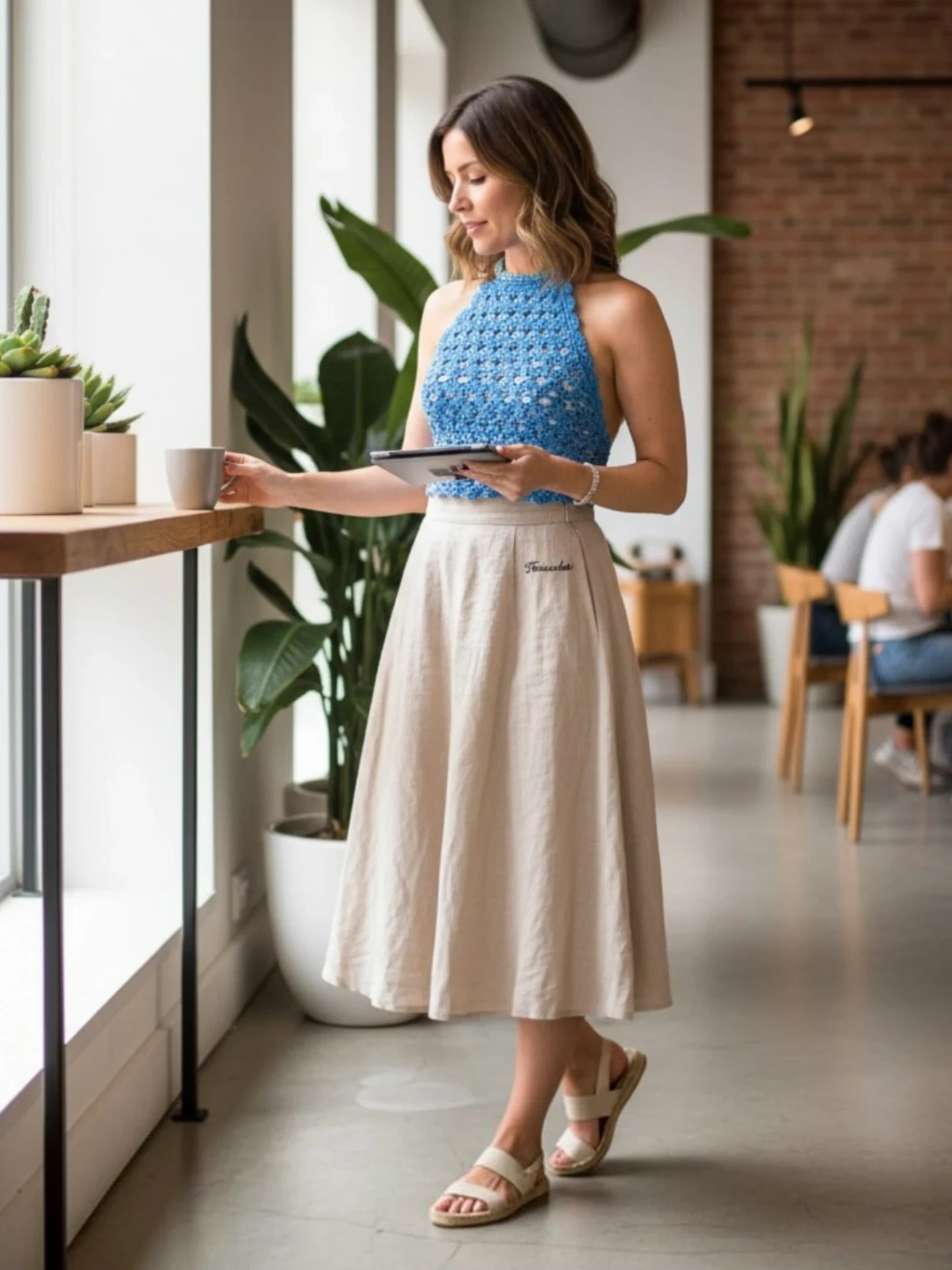 Top bleu en crochet fait main sur-mesure — Feni Privé